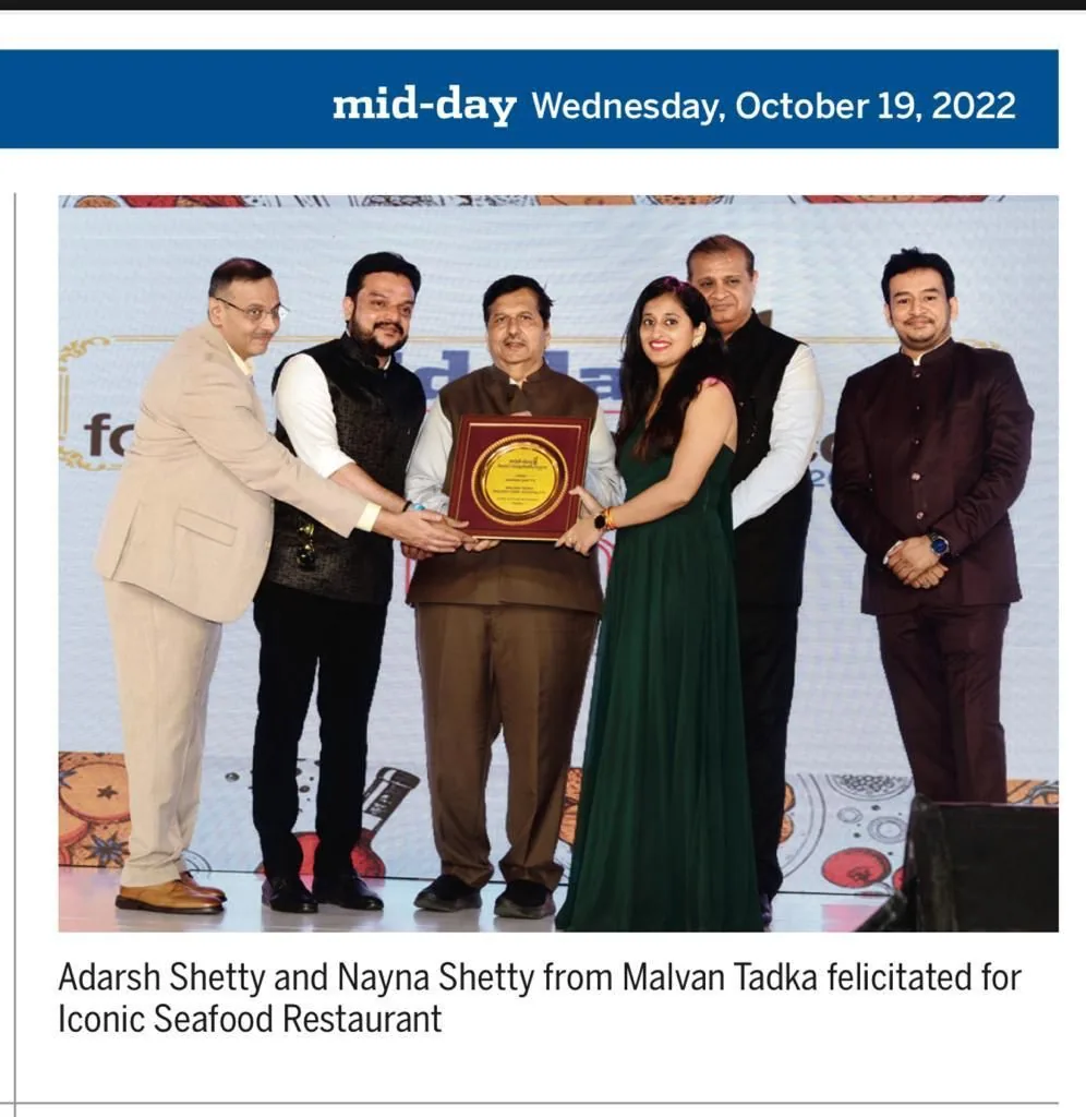 mid-day clipping from October 2022 reporting the felicitation for Iconic Seafood Restaurant